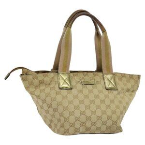 GUCCI GG Canvas Sherry Line Hand Bag Beige Gold pink